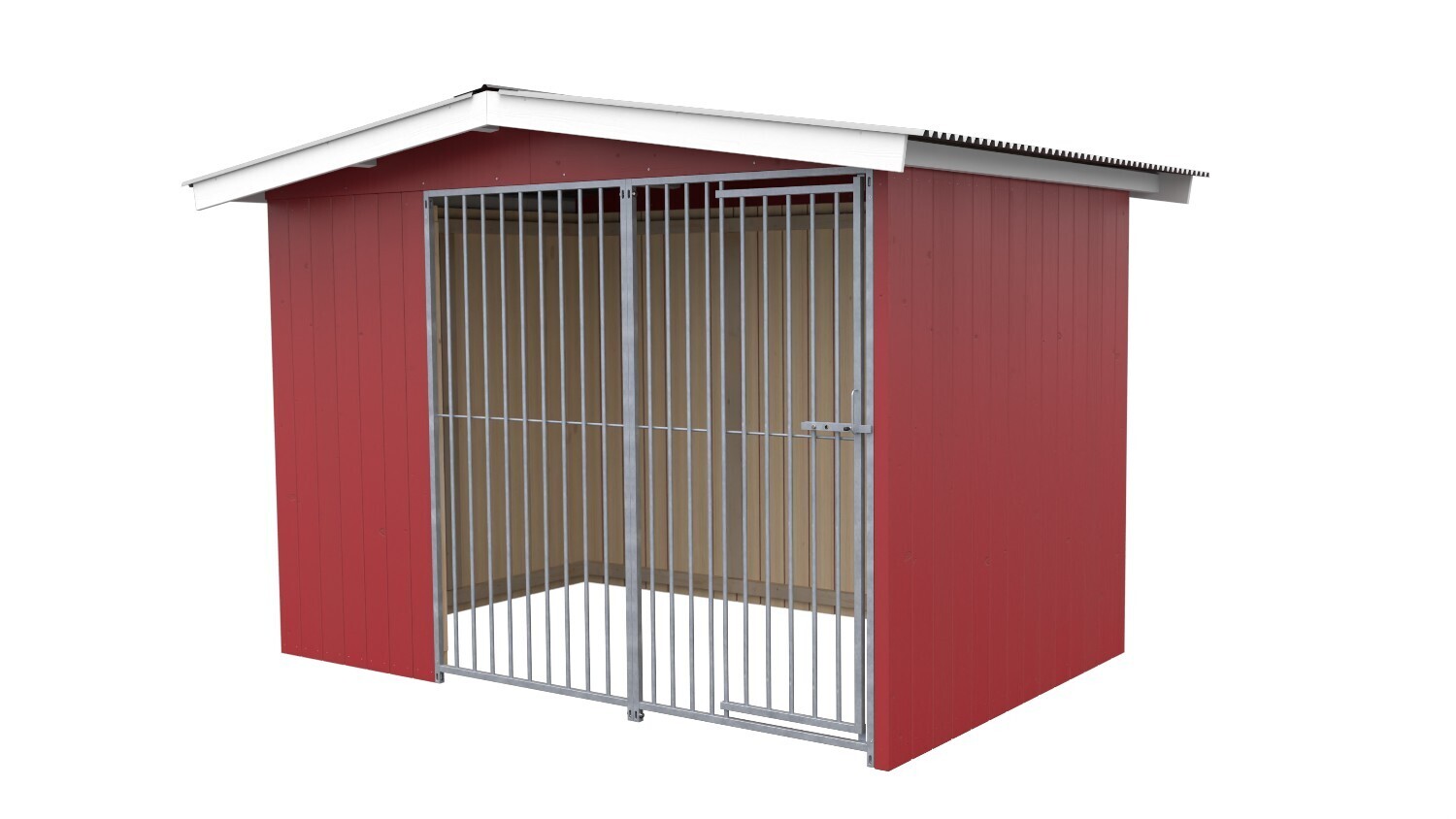 Villa Holz-Hundezwinger 2 x 3 m | Satteldach | Schwedenrot | Rohrstab Abstand 8 cm