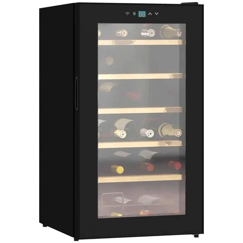 Weinkühlschrank für 24 Flaschen, LED-Beleuchtung, schwarz,
