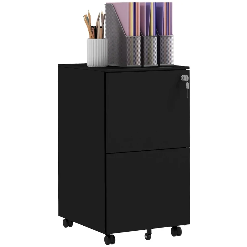 Rollcontainer Aktenschrank, 2 Schubladen, schwarz