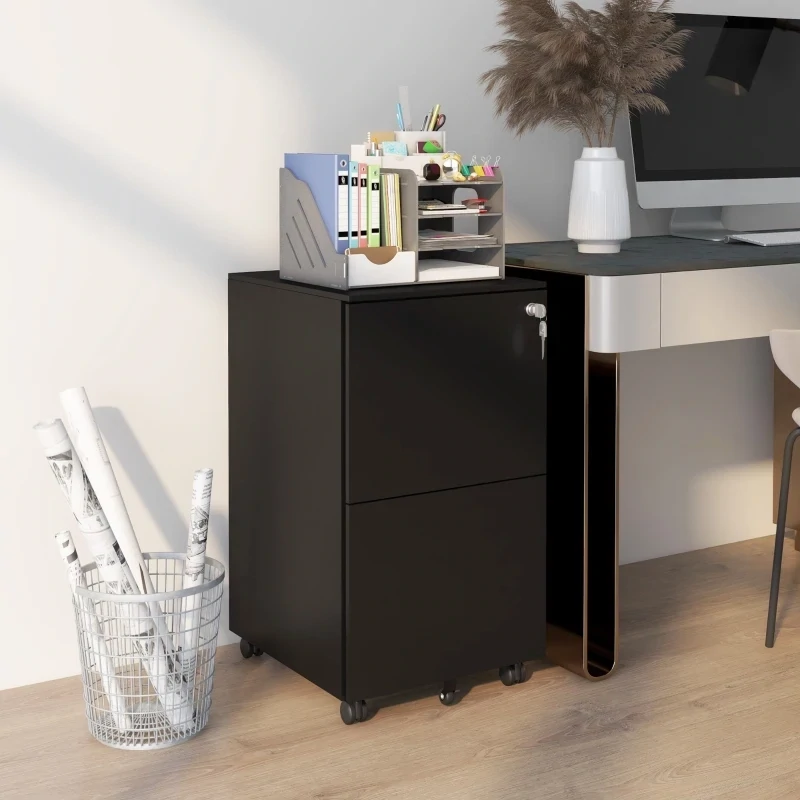 Rollcontainer Aktenschrank, 2 Schubladen, schwarz