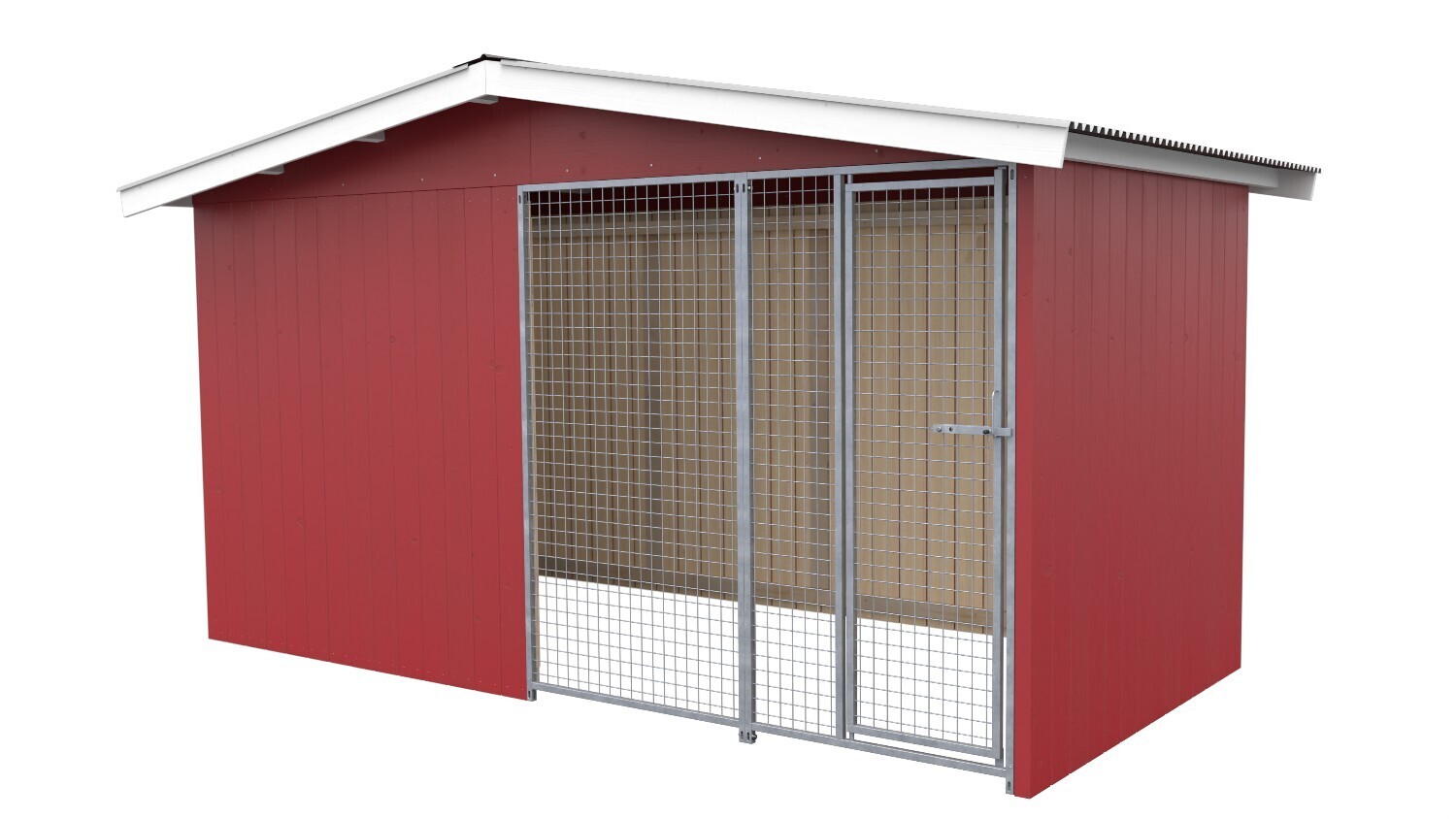 Villa Holz-Hundezwinger 2 x 4 m | Satteldach | Schwedenrot | Gitter