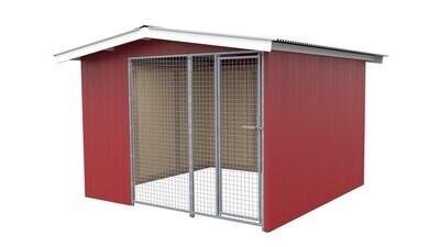 Villa Holz-Hundezwinger 3 x 3 m | Satteldach | Schwedenrot | Gitter