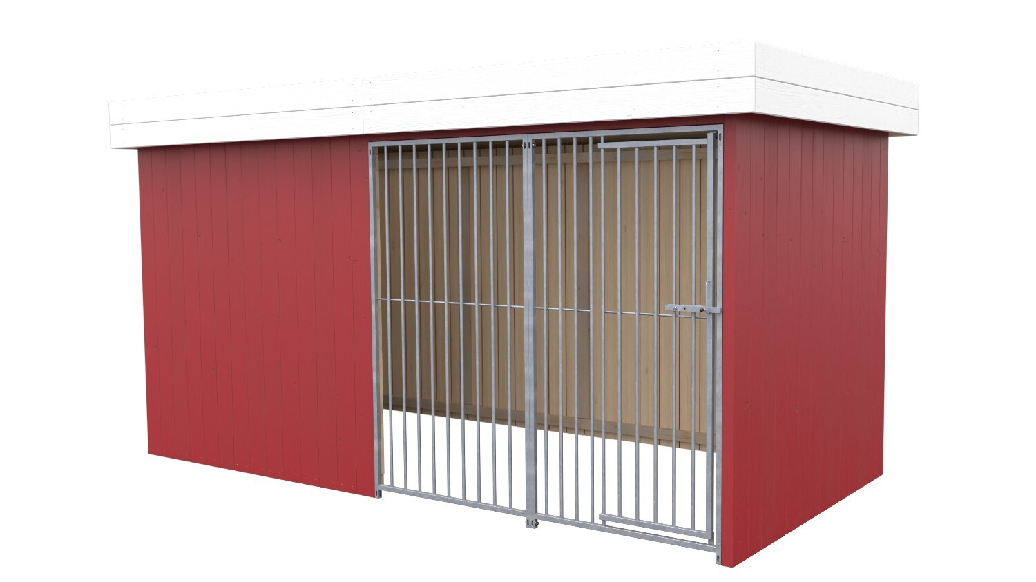 Villa Holz-Hundezwinger 2 x 4 m | Flachdach | Schwedenrot | Rohrstab Abstand 8 cm