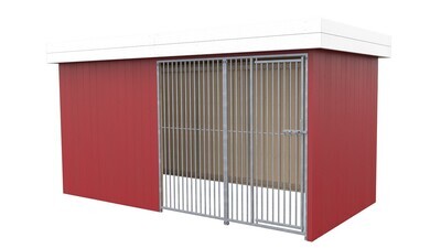 Villa Holz-Hundezwinger 2 x 4 m | Flachdach | Schwedenrot | Rohrstab Abstand 5 cm