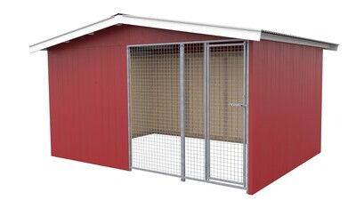 Villa Holz-Hundezwinger 3 x 4 m | Satteldach | Schwedenrot | Gitter