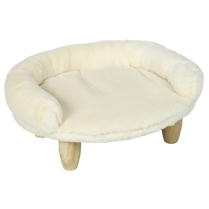 Katzenbett, Hundebett bis 5kg/30cm, waschbarer Plüschbezug, Cremeweiss
