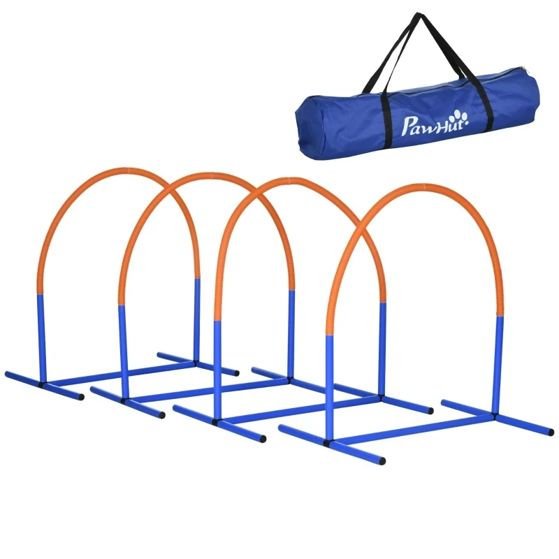 Agility-Set für Hunde, Hundetraining, 4 Bögen, für Einsteiger, mit Tragetasche, blau+orange