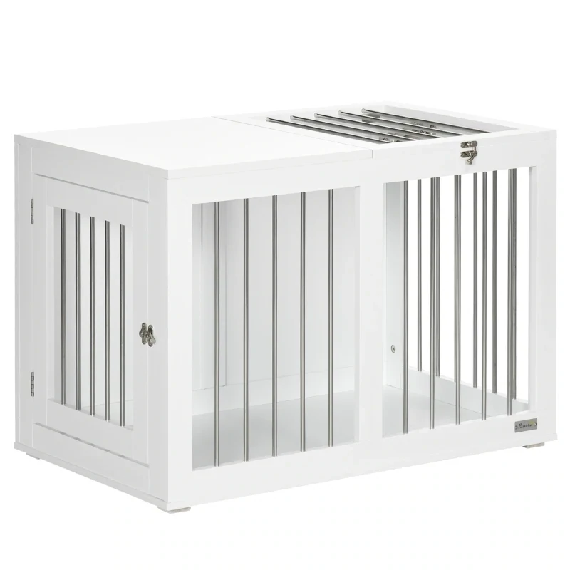 Heim-Hundebox mit 2 Türen, verriegelbar, Weiss + Silber
