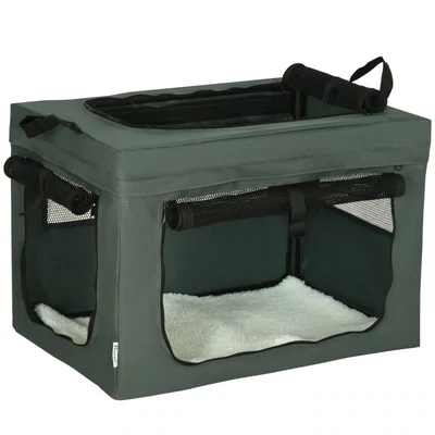 Transportbox, faltbar, 3 Eingänge, Innenkissen, für Hunde und Katzen bis 4 kg/40 cm, grau