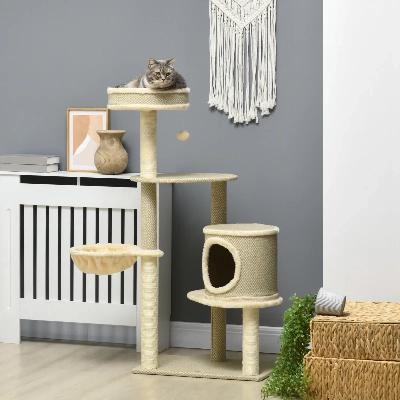 Kratzbaum Katzenbaum, 1 Katzenbett, 1 Katzenhöhle, 2 Liegeflächen, Beige
