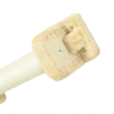 Katzentreppe, 4-tlg. Set, 2 Stufen mit Kratzflächen, Sitzplattform mit Plüschbezug, Kratzbrett, beige