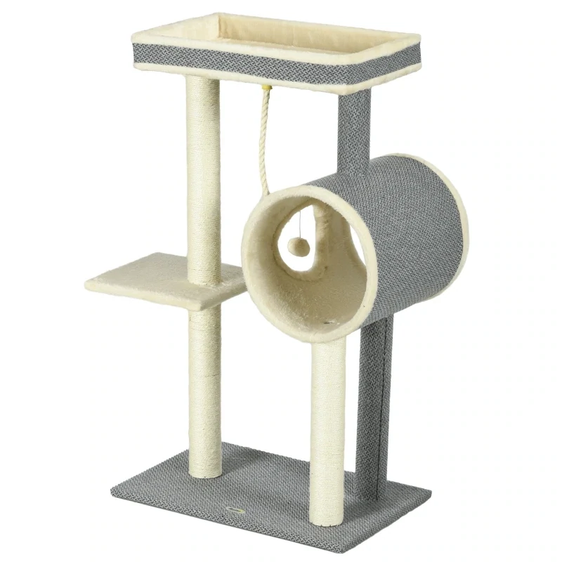 Kratzbaum 104 cm – Katzenhöhle, 2 Liegeflächen, Grau/Natur