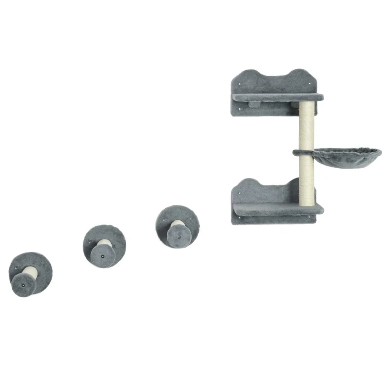 Kletterstufen Kletterwand – Katzentreppe, Kratzbaum, Hängematte, Grau/Cremeweiss