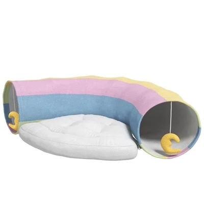 2in1 Katzentunnel mit Katzenspielzeug, Katzenbett, verspieltes Design, Mehrfarbig