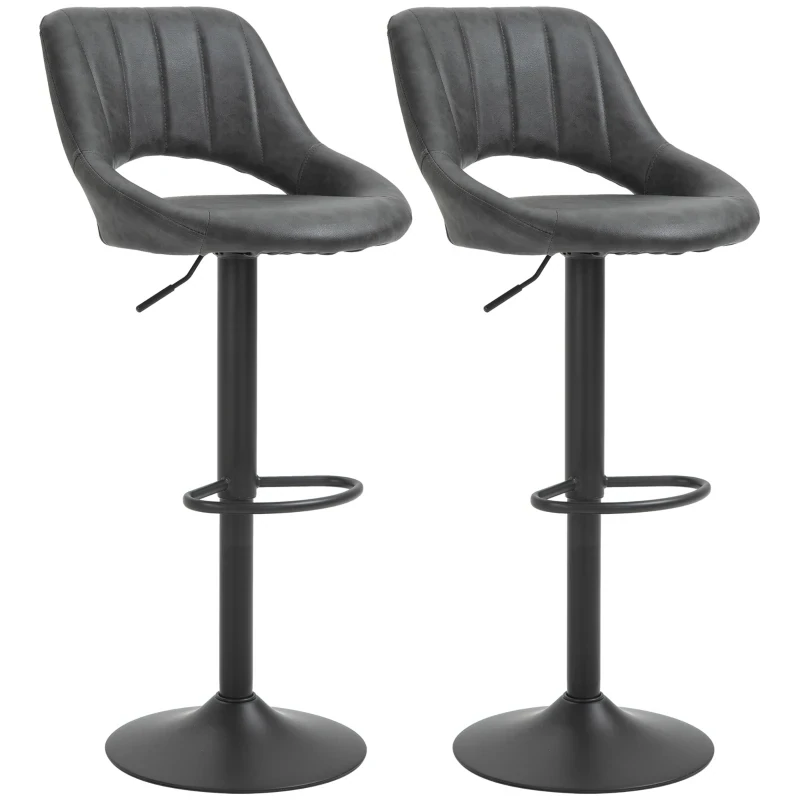 Barhocker 2er-Set, Lederoptik, drehbar, höhenverstellbar, Grau
