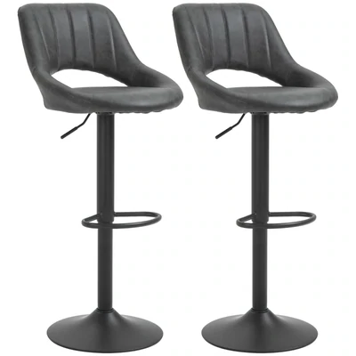 Barhocker 2er-Set, Lederoptik, drehbar, höhenverstellbar, Grau