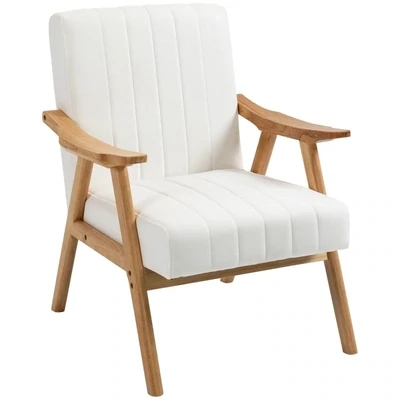 Polstersessel im Skandi-Design, Samtoptik, Massivholzrahmen, Natur+Creme