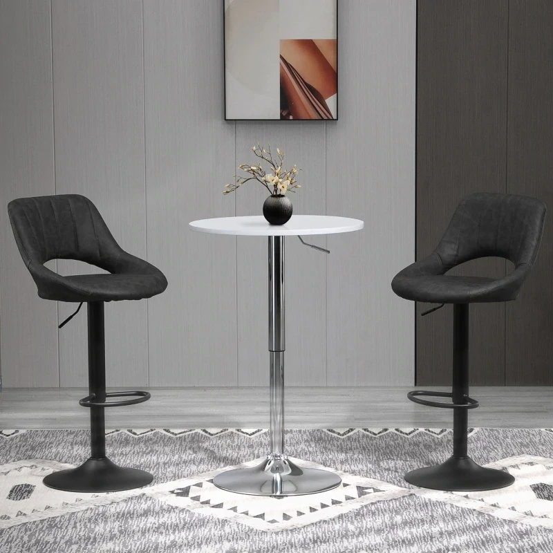 Barhocker 2er-Set, Lederoptik, drehbar, höhenverstellbar, Grau