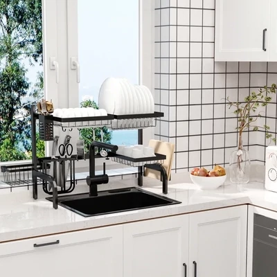 Abtropfgestell, längenverstellbar 51-93 cm, viele Elemente, flexible Anordnung, schwarz