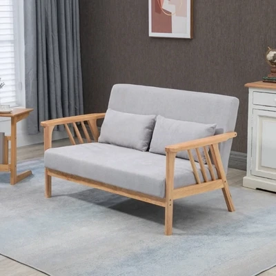 Sofa Relaxsofa 2-Sitzersofa, inkl. 2 Kissen, Grau + Natur