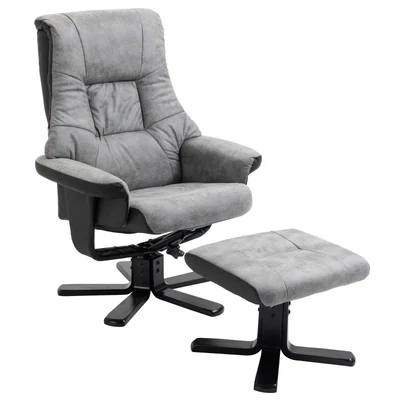 Relaxsessel mit Hocker, 360° drehbar, 135° neigbar, atmungsaktiv, grau