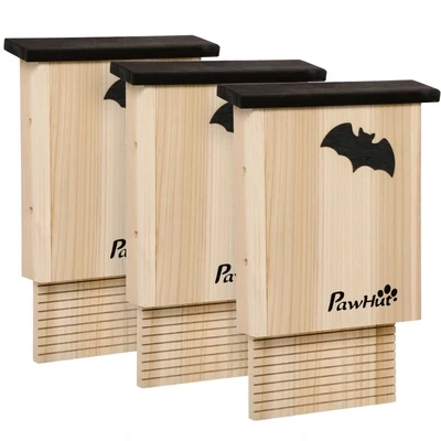 3er-Set Fledermaus-Nistkasten, wetterbeständig, Tannenholz, Natur + Schwarz