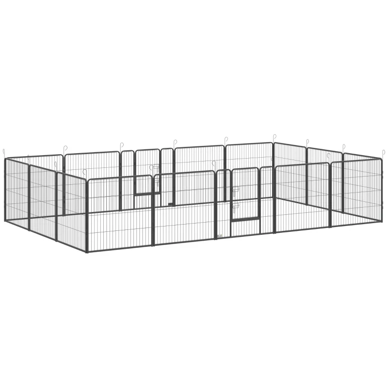 XL-Welpenauslauf, modulares Design, 16 Elemente, 2 Türen, wetterfest, Stahl, 3,2 x 3,2 x 1 m, grau