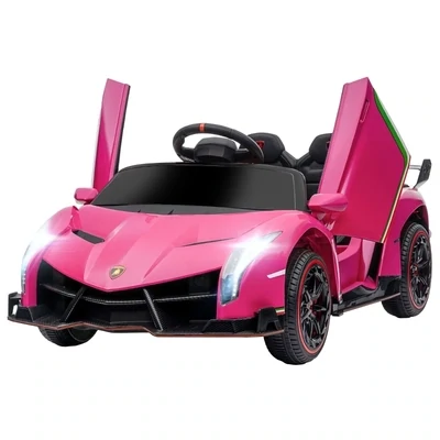 Elektro Kinderauto, lizenzierter Lamborghini Veneno, 3-7 km/h, Flügeltüren, Musikplayer, Fernsteuerung, pink