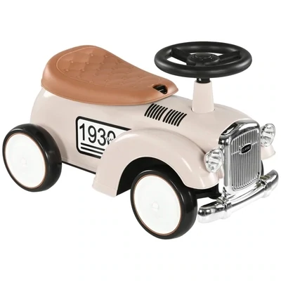 Kinder Rutschauto, Hot Rod Vintage-Design, Cremeweiss