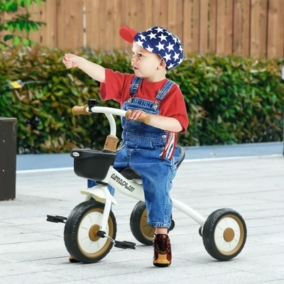 Dreirad für Kinder 2-5 Jahre, höhenverstellbarer Sitz, Fahrradkorb, weiss