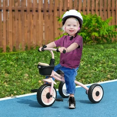 Dreirad für Kinder 2-5 Jahre, höhenverstellbarer Sitz, Fahrradkorb, Rosa