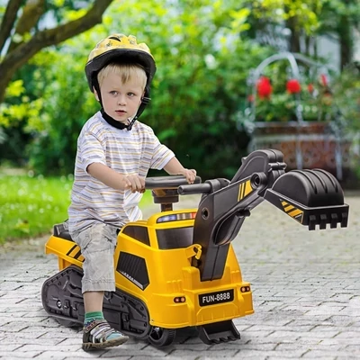 3-in-1 Kinderrutscher Kinder-Bagger, Musikfunktion, Anti-Kipp-Schutz, Schwarz +Gelb