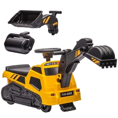 3-in-1 Kinderrutscher Kinder-Bagger, Musikfunktion, Anti-Kipp-Schutz, Schwarz +Gelb