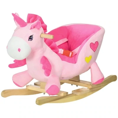 Schaukelpferd "Einhorn", mit Beckengurt, Musikfunktion, pink