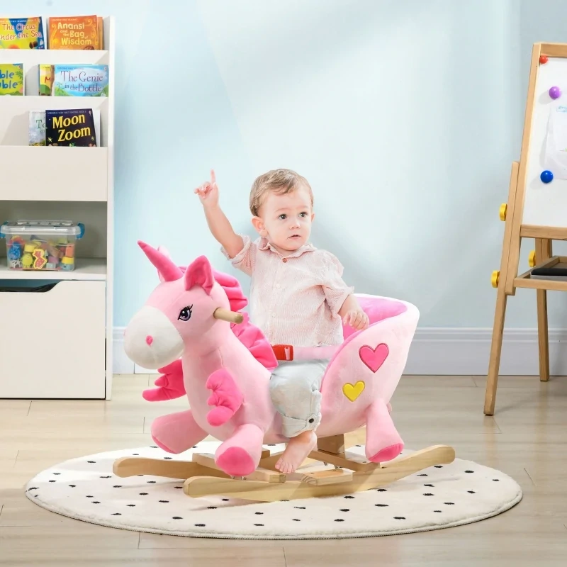 Schaukelpferd &quot;Einhorn&quot;, mit Beckengurt, Musikfunktion, pink
