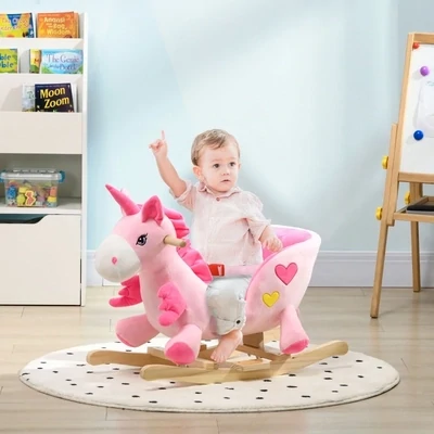 Schaukelpferd &quot;Einhorn&quot;, mit Beckengurt, Musikfunktion, pink