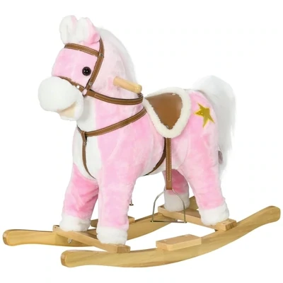 Schaukelpferd, Sattel mit Steigbügeln, Musik, bis 30 kg, pink