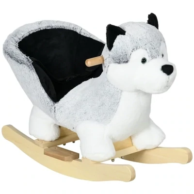 Schaukelpferd Husky, Sicherheitsgurt, Soundfunktion, Grau + Weiss + Schwarz