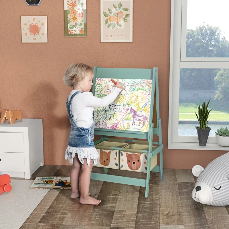 3-in-1 Kinder Staffelei mit Papierrolle, Kreidetafel, Whiteboard, grün