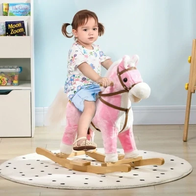 Schaukelpferd, Sattel mit Steigbügeln, Musik, bis 30 kg, pink