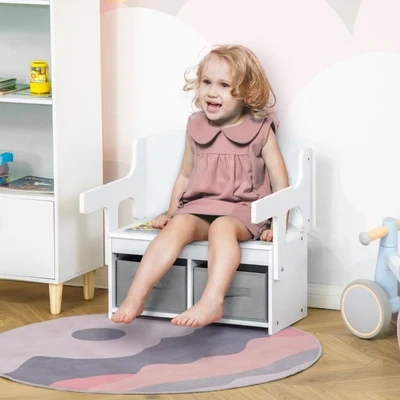 Kindersitz Kinderstuhl Bank mit Schubladen Weiss