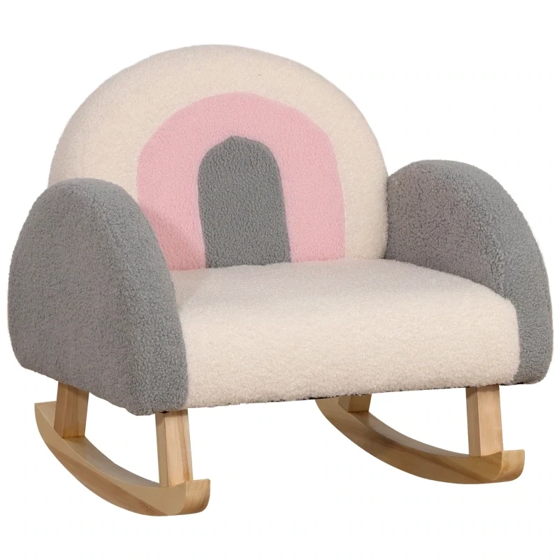 Schaukelstuhl, Sessel für Kinder, niedliches Design, Schaffell-Imitat, grau+rosa+creme