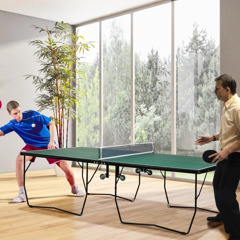 Tischtennisplatte klappbar, 8 Räder, inkl. Schläger und Bälle, grün