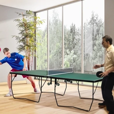 Tischtennisplatte klappbar, 8 Räder, inkl. Schläger und Bälle, grün