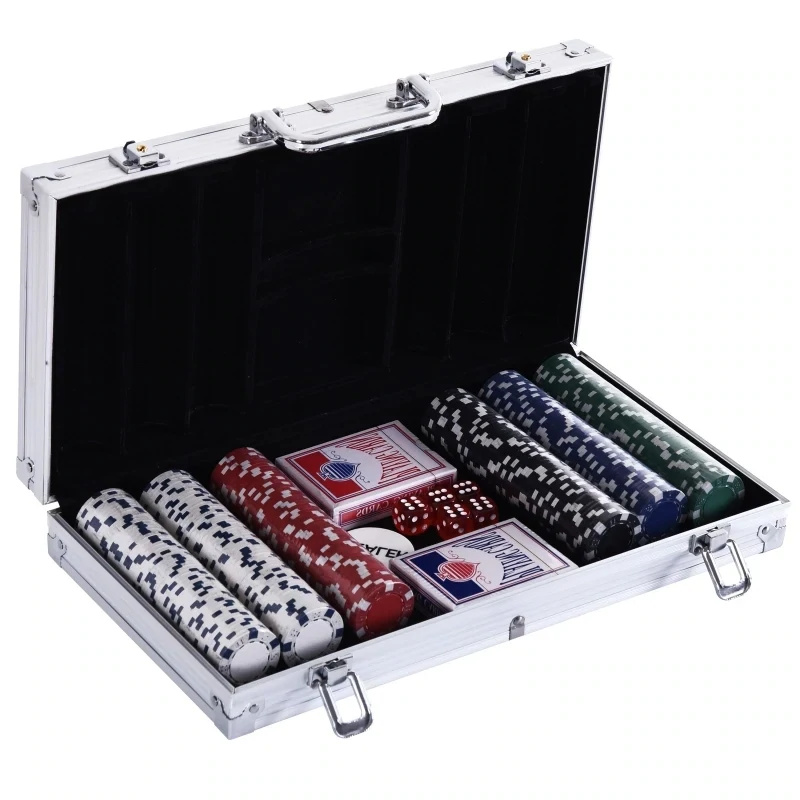 Pokerkoffer Pokerset 300 Pokerchips 2 x Kartenspiel 5 x Würfel 1 x Alukoffer