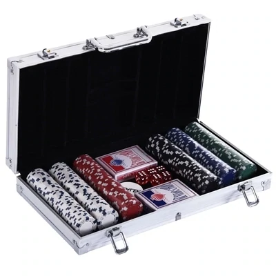 Pokerkoffer Pokerset 300 Pokerchips 2 x Kartenspiel 5 x Würfel 1 x Alukoffer