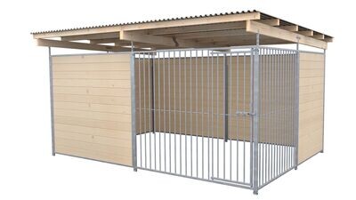 SAUERLAND Hundezwinger 3 x 4 m | offene Ecke | naturbelassen | Rohrstab Abstand 8 cm