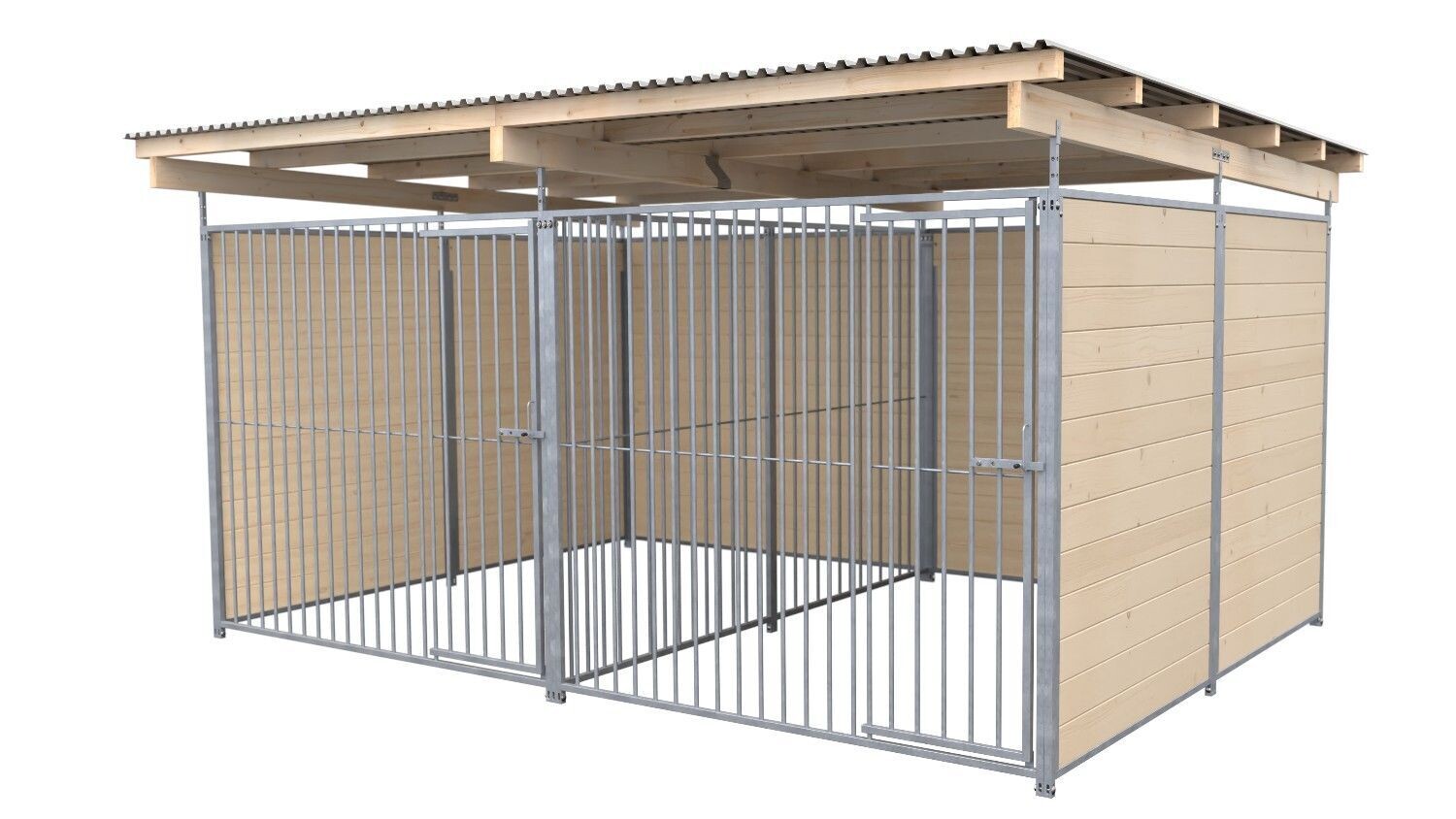 SAUERLAND Hundezwinger 3 x 4 m Doppelzwinger | 3-seitig geschlossen | naturbelassen | Rohrstab Abstand 8 cm