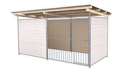 SAUERLAND Hundezwinger 2 x 3 m | 3,5-seitig geschlossen | weiss lasiert | Rohrstab Abstand 8 cm