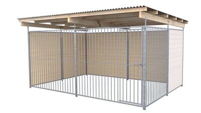 SAUERLAND Hundezwinger 3 x 4 m | 2,5-seitig geschlossen | weiss lasiert | Rohrstab Abstand 8 cm